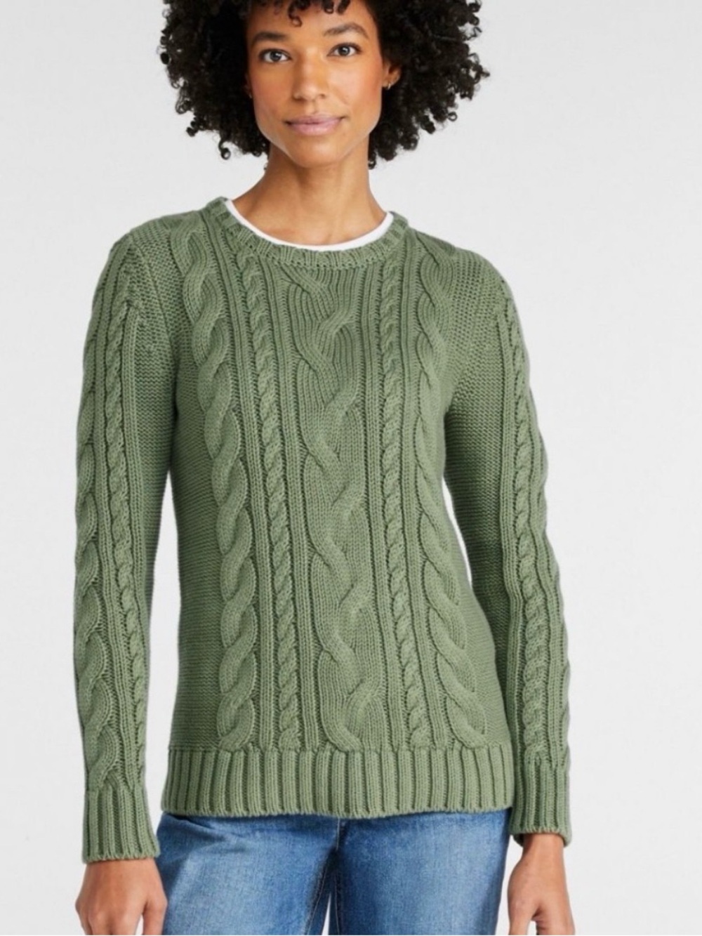 LL Bean 100% Cotton Cable Knit Sweater | Size Medium | Sage Green | Minor Flaw